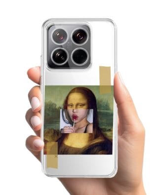 Etui do Xiaomi 14 przeźroczyste, silikonowe Flexi, Mona Lisa z lizakiem