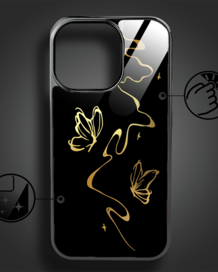 Etui do iPhone 16 Pro Max IBIZU Elite Glass z MagSafe, szklany tył, Golden Midnight, Efekt motyla, czarne
