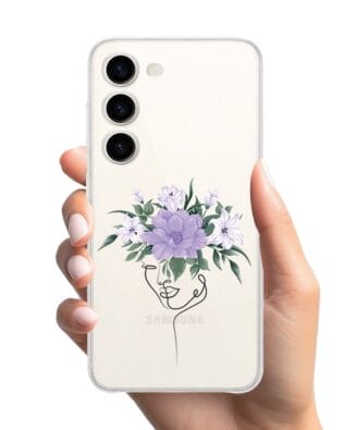 Etui do Samsung Galaxy S23 przeźroczyste, silikonowe Flexi, kobieta z kwiatami