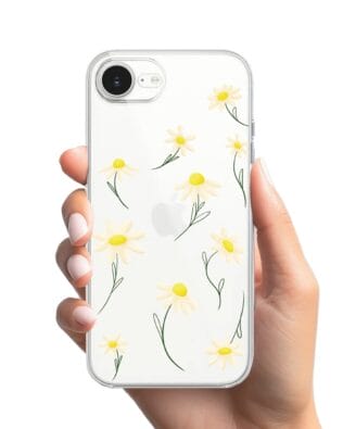 Etui do iPhone 16e przeźroczyste, silikonowe Flexi, stokrotki