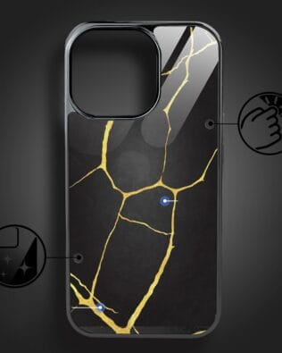 Etui do iPhone 16 Pro Max IBIZU Elite Glass z MagSafe, Kintsugi, czarna porcelana, czarne