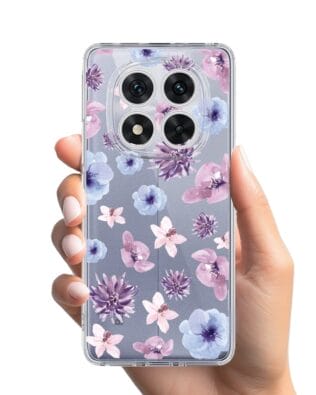Etui do Xiaomi Redmi Note 14 Pro 5G przeźroczyste, silikonowe Flexi, kwiatki niebieskie, fioletowe