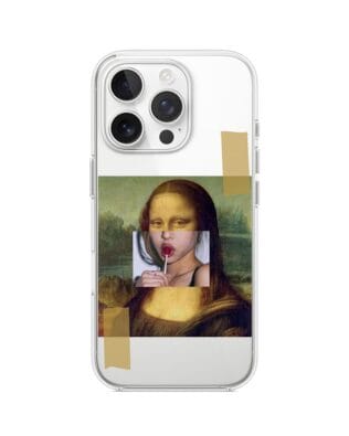 Etui do iPhone 16 Pro Max przeźroczyste, silikonowe Flexi, Mona Lisa z lizakiem