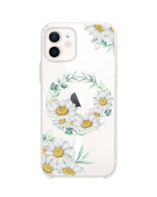 Etui do iPhone 12 Mini z MagSafe przeźroczyste, silikonowe Flexi, wianek stokrotek