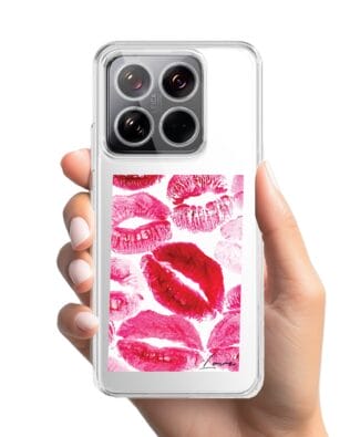 Etui do Xiaomi 14 przeźroczyste, silikonowe Flexi, pocałunki z napisem „love”