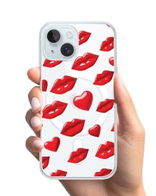 Etui do iPhone 15 Plus z MagSafe przeźroczyste, silikonowe Flexi, czerwone usta