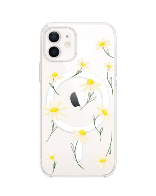 Etui do iPhone 12 Mini z MagSafe przeźroczyste, silikonowe Flexi, stokrotki