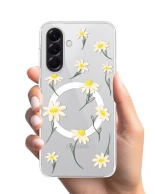 Etui do Samsung Galaxy A56 5G z MagSafe przeźroczyste, silikonowe Flexi, stokrotki
