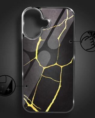 Etui do iPhone 16 IBIZU Elite Glass z MagSafe, Kintsugi, czarna porcelana, czarne