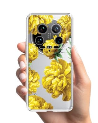 Etui do Xiaomi 14 Ultra przeźroczyste, silikonowe Flexi, żółte piwonie