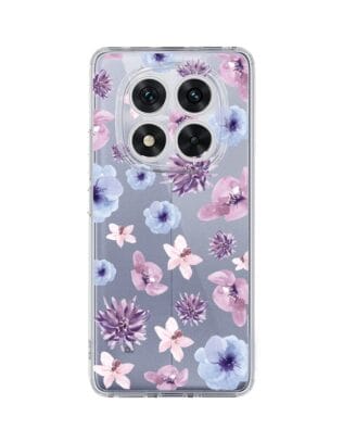 Etui do Xiaomi Redmi Note 14 Pro 5G przeźroczyste, silikonowe Flexi, kwiatki niebieskie, fioletowe