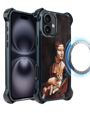 Etui iPhone 16 IBIZU DropGuard Ultra z MagSafe, Leonardo Da Vinci, dama z kotem