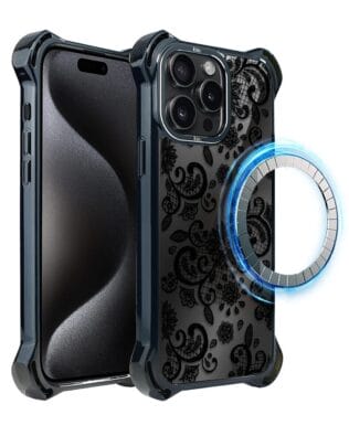 Etui do iPhone 15 Pro IBIZU DropGuard Ultra z MagSafe, Midnight, Koronkowa czerń