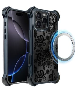 Etui do iPhone 16 Pro IBIZU DropGuard Ultra z MagSafe, Midnight, Koronkowa czerń