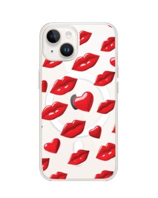 Etui do iPhone 13 z MagSafe przeźroczyste, silikonowe Flexi, czerwone usta
