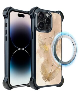 Etui do iPhone 14 Pro Max IBIZU DropGuard Ultra z MagSafe, Boho, Złote żurawie