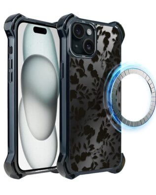 Etui do iPhone 15 IBIZU DropGuard Ultra z MagSafe, Midnight, Cienie liści