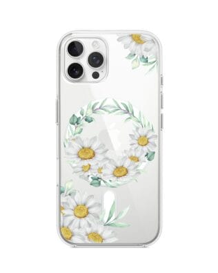 Etui do iPhone 12 Pro z MagSafe przeźroczyste, silikonowe Flexi, wianek stokrotek