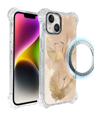 Etui iPhone 14 IBIZU DropGuard Ultra z MagSafe, Boho, Złote żurawie