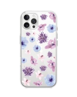 Etui do iPhone 12 Pro przeźroczyste, silikonowe Flexi, kwiatki niebieskie, fioletowe