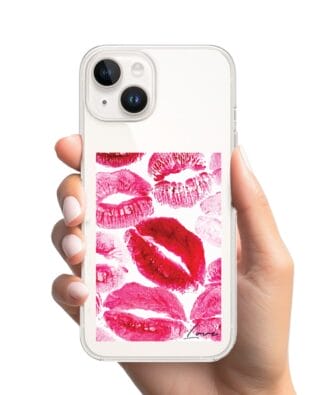 Etui do iPhone 14 Plus przeźroczyste, silikonowe Flexi, pocałunki z napisem „love”
