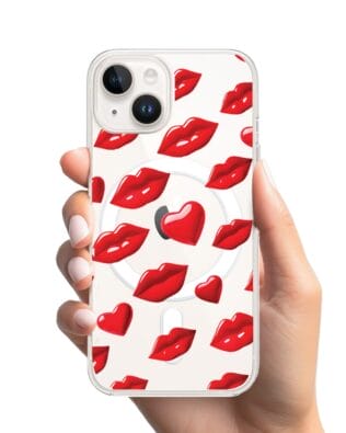 Etui do iPhone 14 Plus z MagSafe przeźroczyste, silikonowe Flexi, czerwone usta