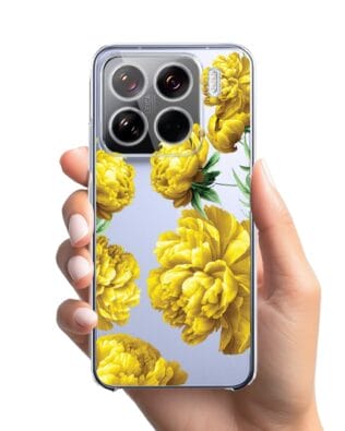 Etui do Xiaomi 15 przeźroczyste, silikonowe Flexi, żółte piwonie