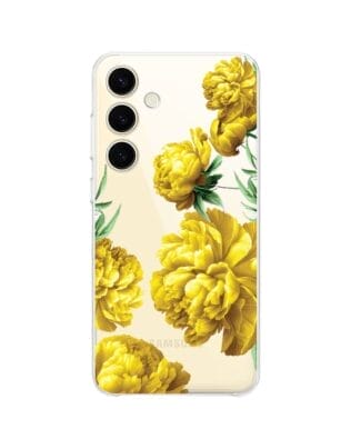 Etui do Samsung Galaxy S25 przeźroczyste, silikonowe Flexi, żółte piwonie