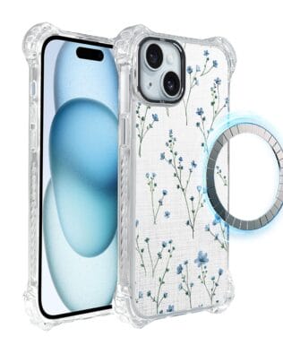 Etui iPhone 15 IBIZU DropGuard Ultra z MagSafe, Pastel Bloom, Niebieski sen
