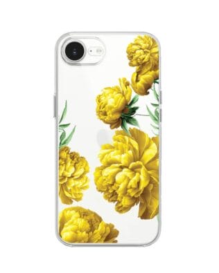 Etui do iPhone 16e przeźroczyste, silikonowe Flexi, żółte piwonie