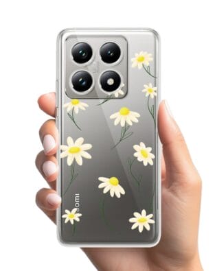 Etui do Xiaomi 14 Pro przeźroczyste, silikonowe Flexi, stokrotki