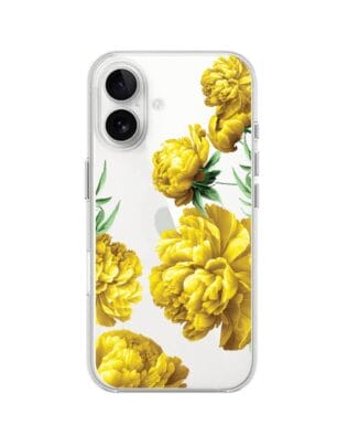 Etui do iPhone 16 Plus przeźroczyste, silikonowe Flexi, żółte piwonie
