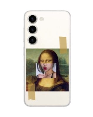 Etui do Samsung Galaxy S23 przeźroczyste, silikonowe Flexi, Mona Lisa z lizakiem