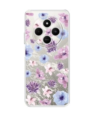 Etui do Xiaomi POCO C75 przeźroczyste, silikonowe Flexi, kwiatki niebieskie, fioletowe