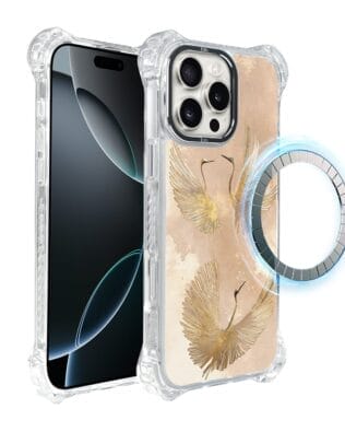 Etui do iPhone 16 Pro Max IBIZU DropGuard Ultra z MagSafe, Boho, Złote żurawie