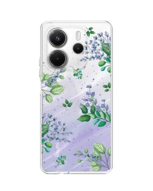 Etui do Xiaomi Redmi Note 14 5G przeźroczyste, silikonowe Flexi, fioletowe kwiatki