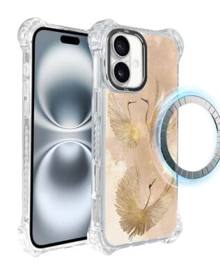 Etui iPhone 16 Plus IBIZU DropGuard Ultra z MagSafe, Boho, Złote żurawie
