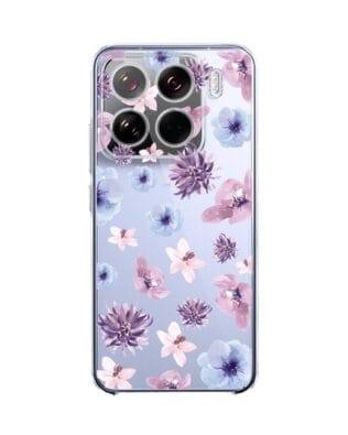 Etui do Xiaomi 15 przeźroczyste, silikonowe Flexi, kwiatki niebieskie, fioletowe