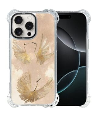 Etui do iPhone 16 Pro Max IBIZU DropGuard Ultra z MagSafe, Boho, Złote żurawie