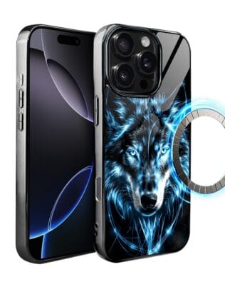 Etui do iPhone 16 Pro Max IBIZU Elite Glass z MagSafe, szklany tył, lodowy wilk, czarny chrom