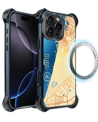 Etui do iPhone 16 Pro IBIZU DropGuard Ultra z MagSafe, mapy świata, Dubai