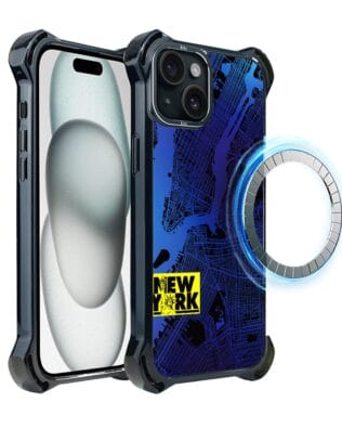 Etui do iPhone 15 IBIZU DropGuard Ultra z MagSafe, mapy świata, New York