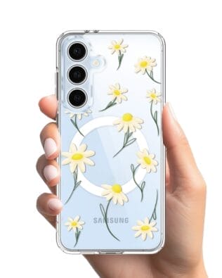Etui do Samsung Galaxy S24 FE z MagSafe przeźroczyste, silikonowe Flexi, stokrotki