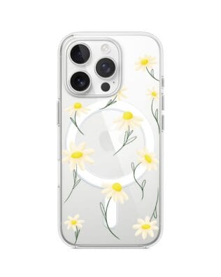 Etui do iPhone 13 Pro Max z MagSafe przeźroczyste, silikonowe Flexi, stokrotki
