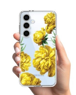 Etui do Samsung Galaxy S24 FE przeźroczyste, silikonowe Flexi, żółte piwonie
