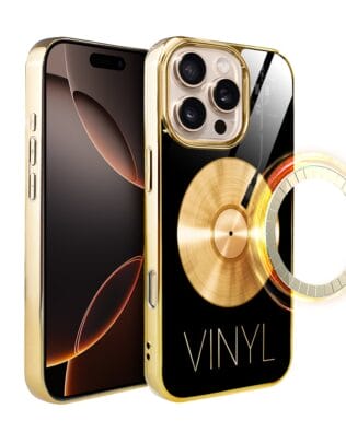 Etui do iPhone 16 Pro IBIZU Elite Glass z MagSafe, szklany tył, Golden Midnight, Vinyl Lux, złote