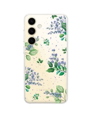 Etui do Samsung Galaxy S24 przeźroczyste, silikonowe Flexi, fioletowe kwiatki