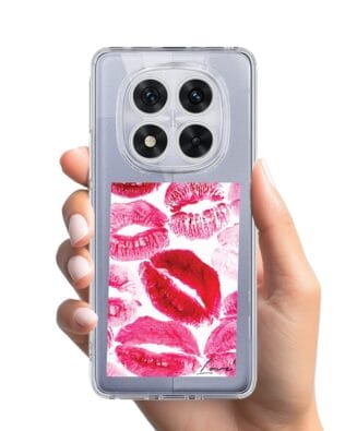 Etui do Xiaomi Redmi Note 14 Pro 5G przeźroczyste, silikonowe Flexi, pocałunki z napisem „love”