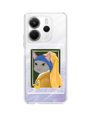 Etui do Xiaomi Redmi Note 14 5G przeźroczyste, silikonowe Flexi, kotek z kurczakiem