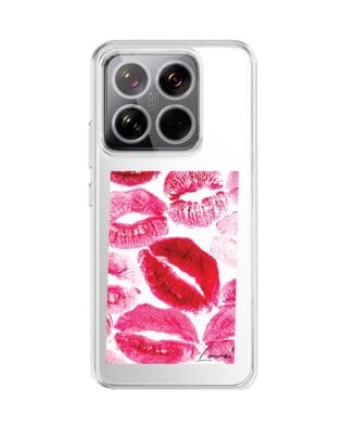 Etui do Xiaomi 14 przeźroczyste, silikonowe Flexi, pocałunki z napisem „love”